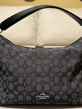 Coach Black and Gray Signature Jacquard Shoulder Hobo